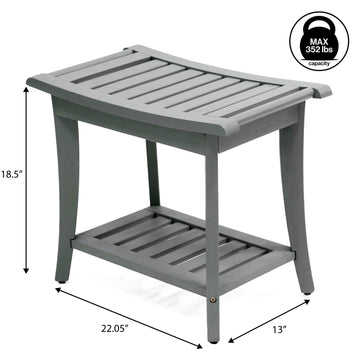 Tucker 22.1" Traditional Classic Slatted Solid Acacia Wood Indoor/Outdoor Shower Bench with Shelf and Handle